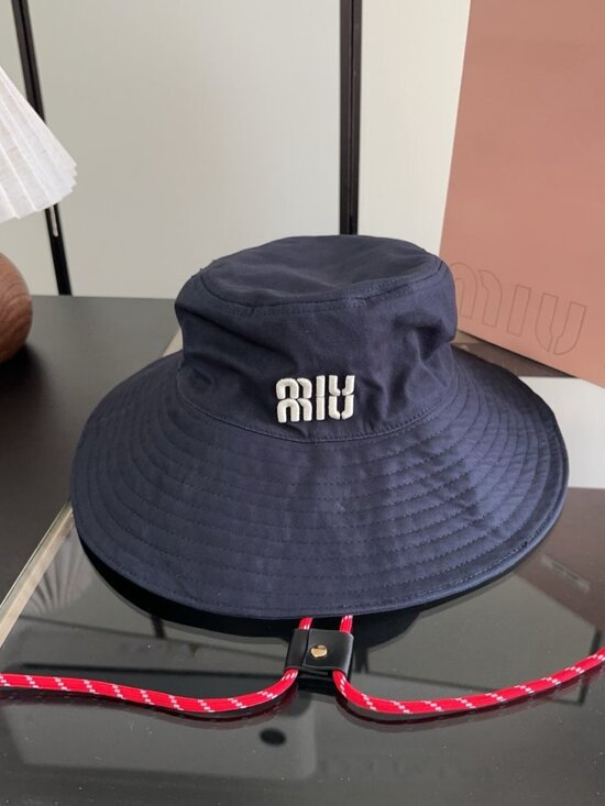 Miu Miu Navy Wide Brim Bucket Hat main image 9